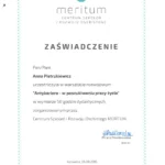 Certyfikat ukonczenia kursu Antikariera, Meritum Katowice