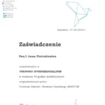 Certyfikat ukonczenia szkolenia Terapia Interpersonalna